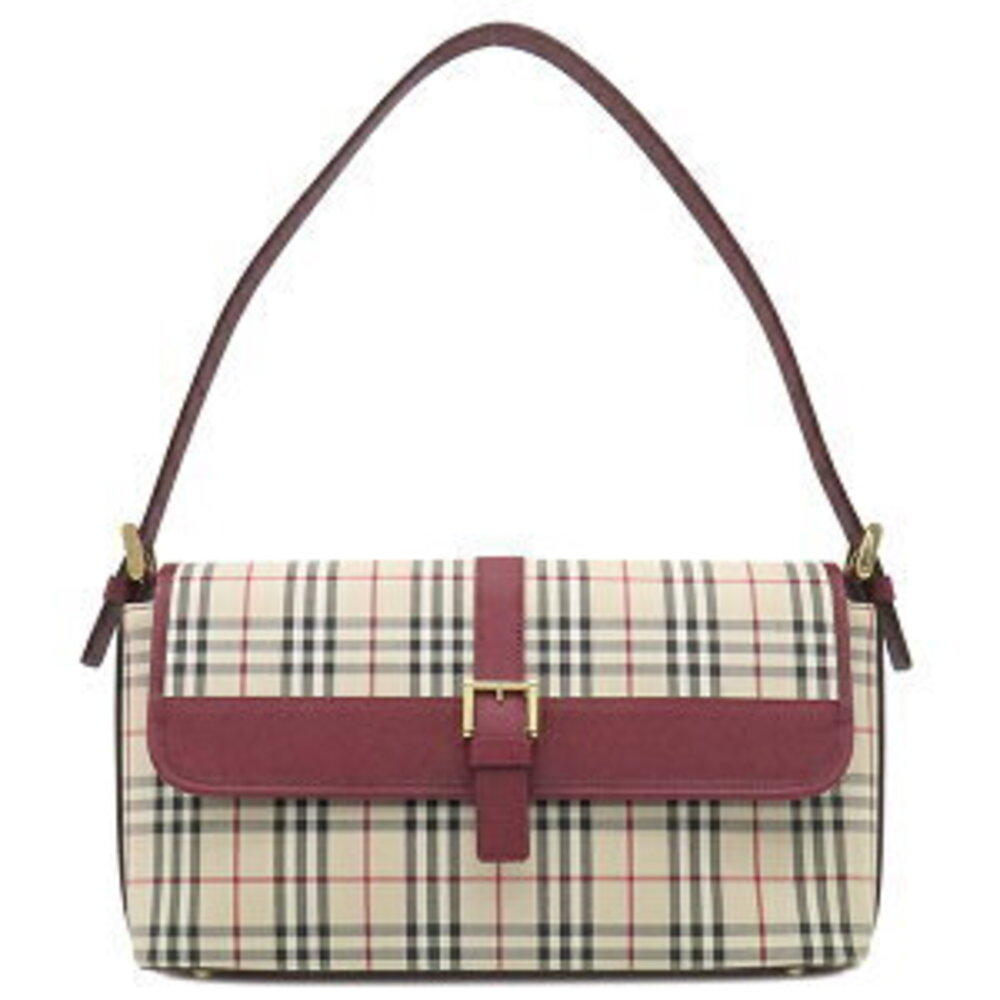 Burberry leather Shoulder Beige Hobo Tan brown canvas Check red One wine pattern - Picture 2 of 9